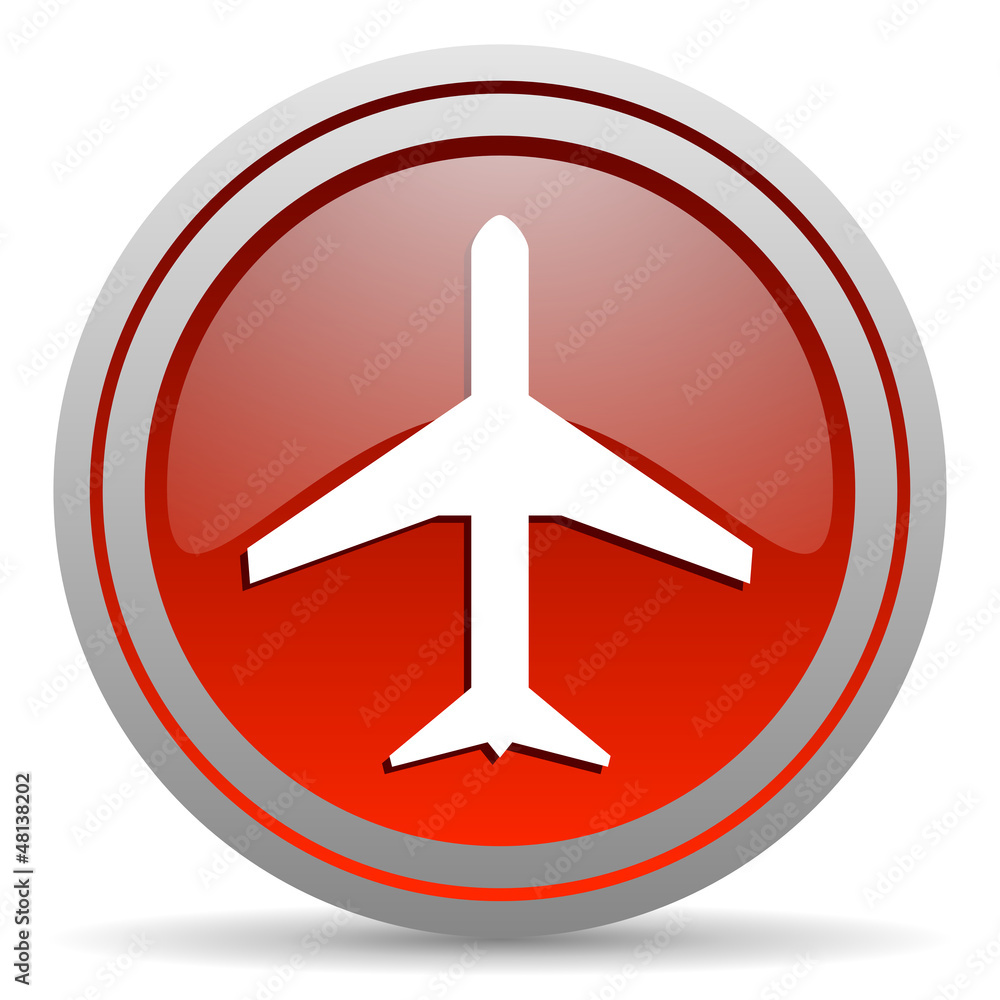 airplane red glossy icon on white background