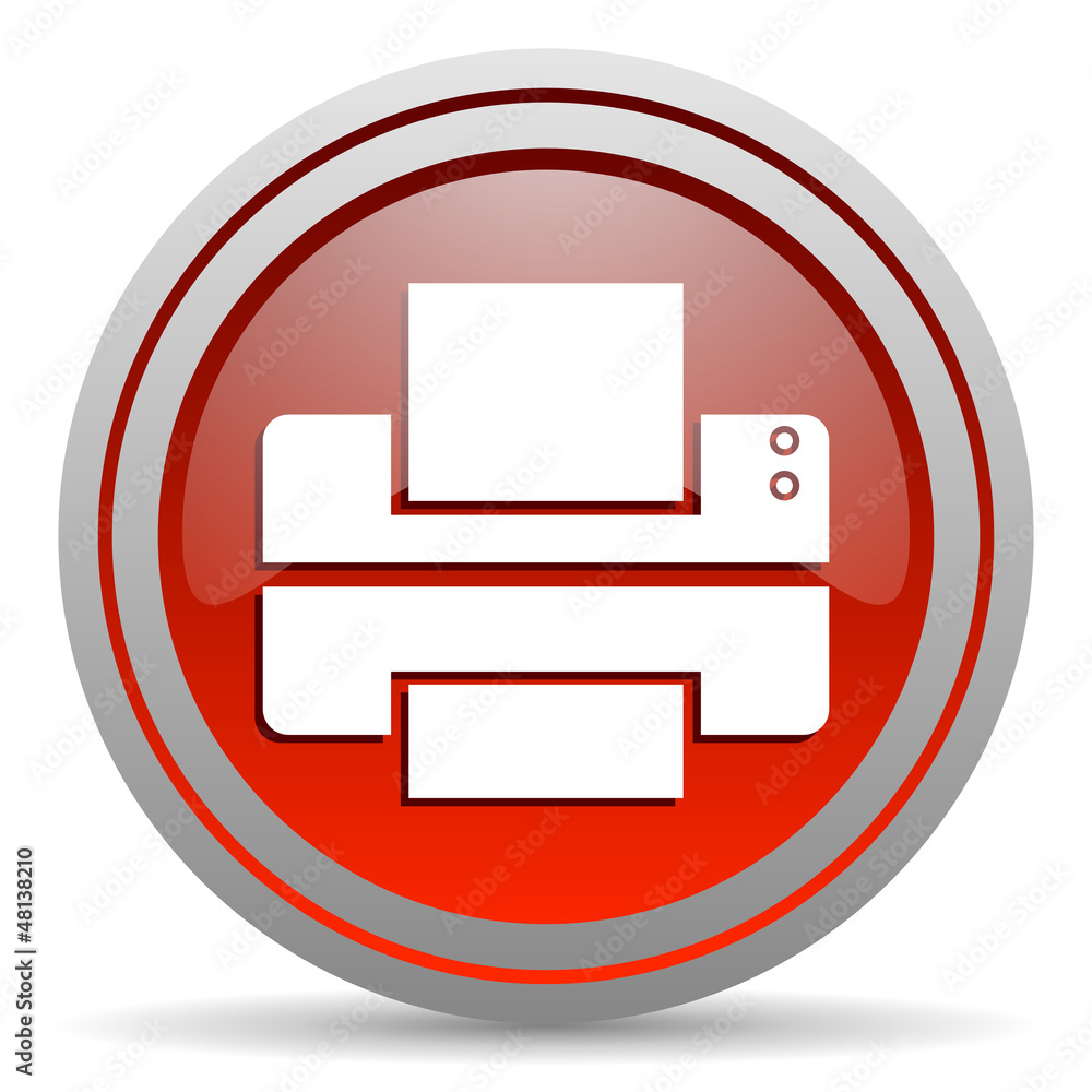 printer red glossy icon on white background printer red glossy icon on white background