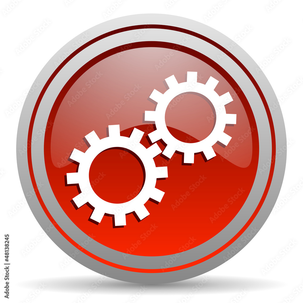 gears red glossy icon on white background gears red glossy icon on white background