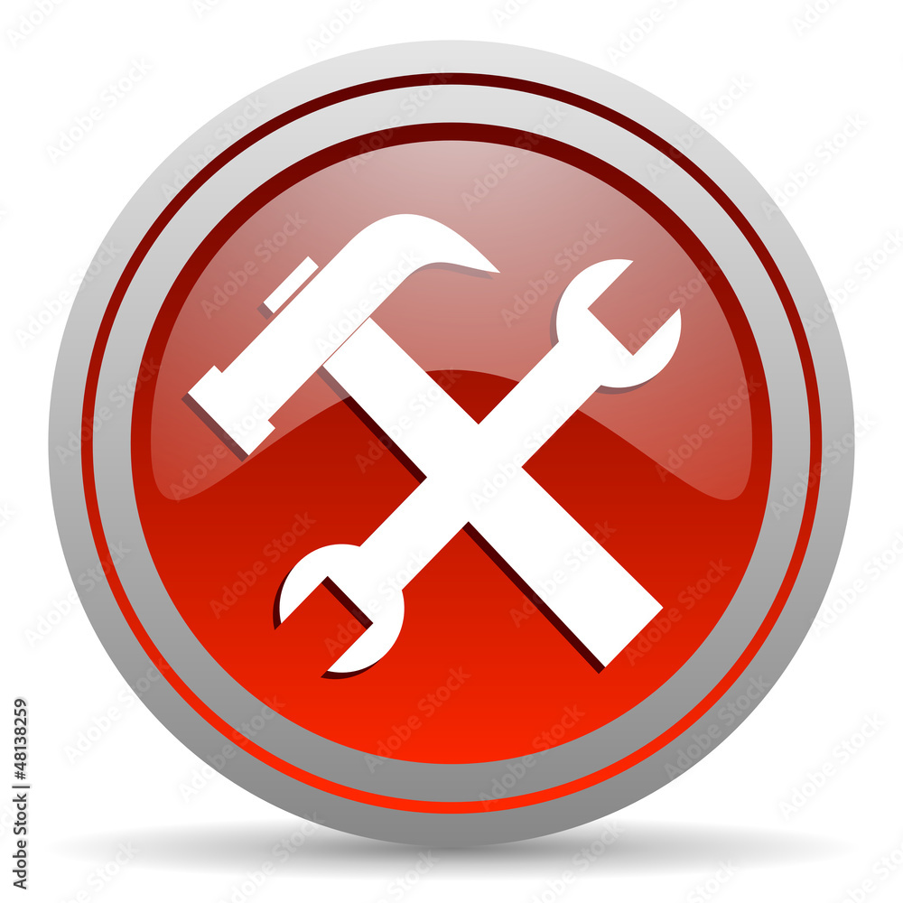 tools red glossy icon on white background tools red glossy icon on white background