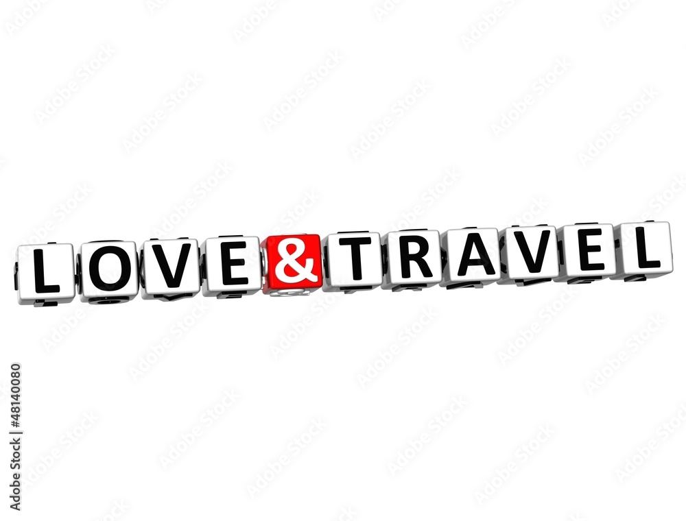 3D Love And Travel Button Click Here Block Text