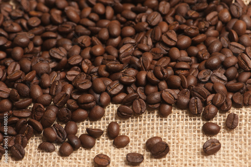 Coffee beans on sack