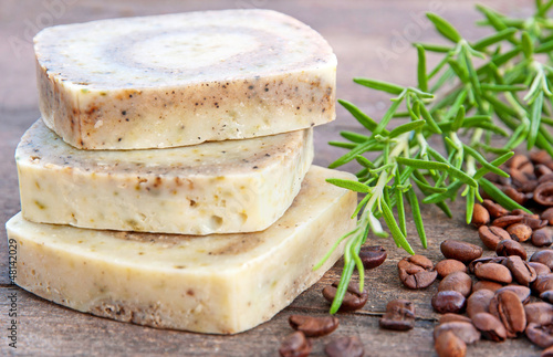 Home-made soap with rosemary and coffee