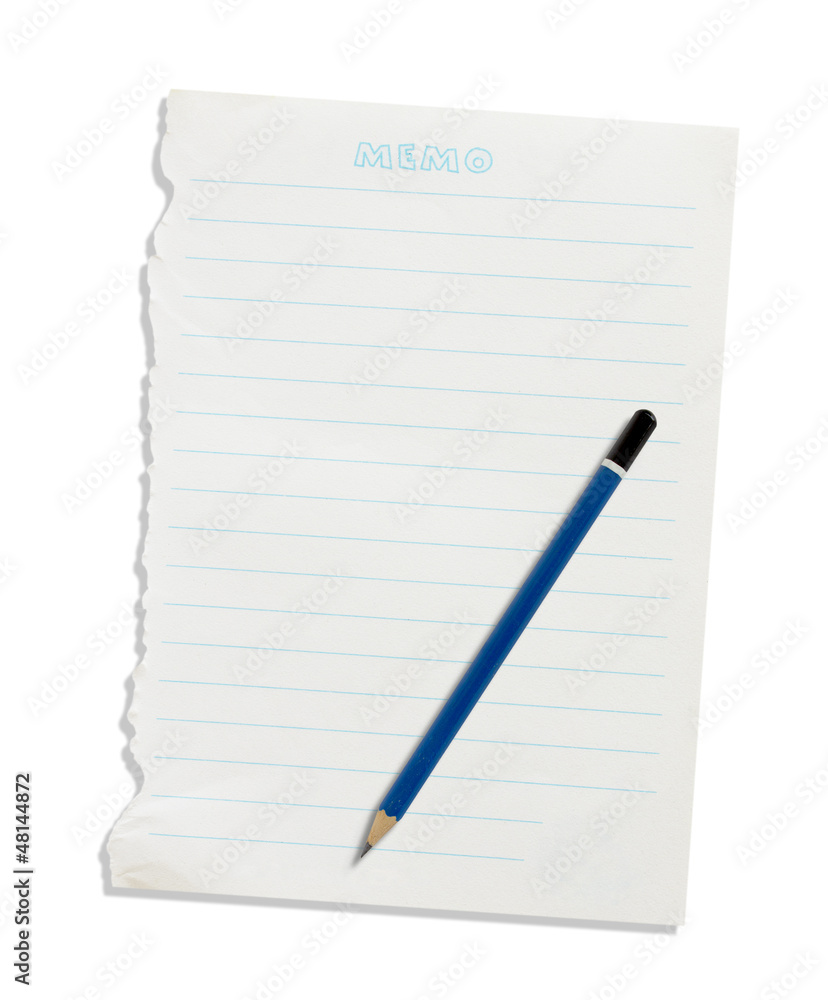 Note paper and pencil on a white background. Note paper and pencil on a white background.