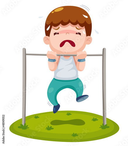 illustration of boy hanging single bar