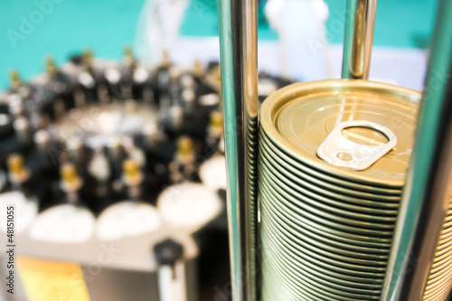Closeup of can lids in the canning factory