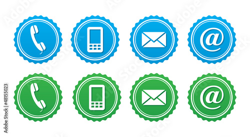 Contact retro labels set - blue and green