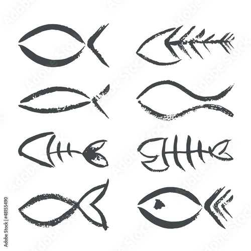 Hand drawn vector fish symbols