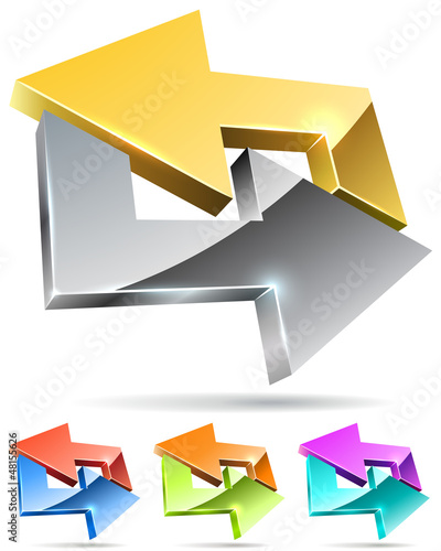 Gold and silver arrow cycle 3D icon with variants