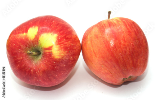 Two red apples on a white background