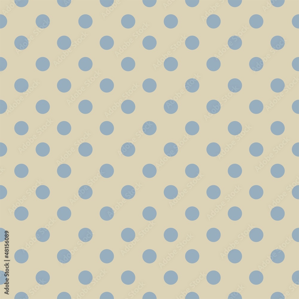 Blue polka dots beige background seamless vector pattern