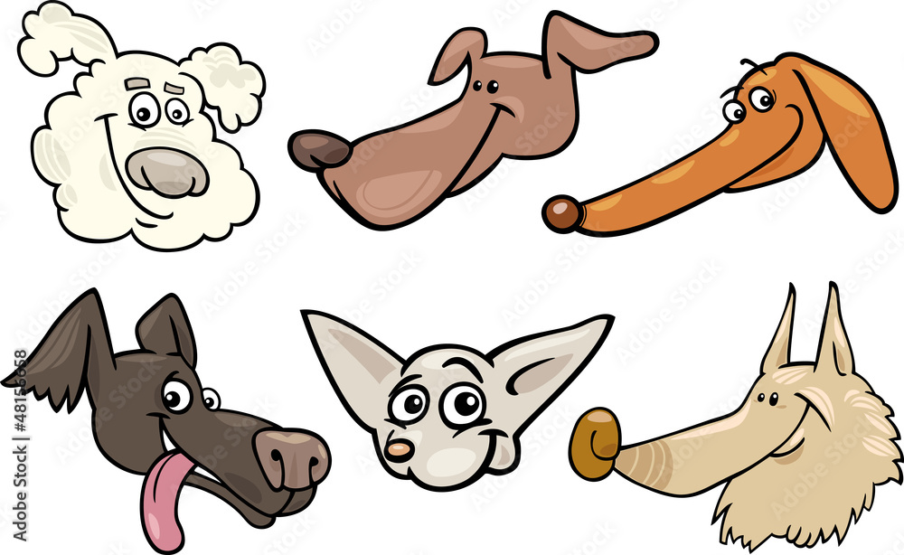 Obraz premium Cartoon happy dogs heads set
