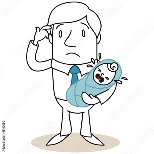 Figur, Mann, Erziehung, ratlos, Vater, Baby, schreiend
