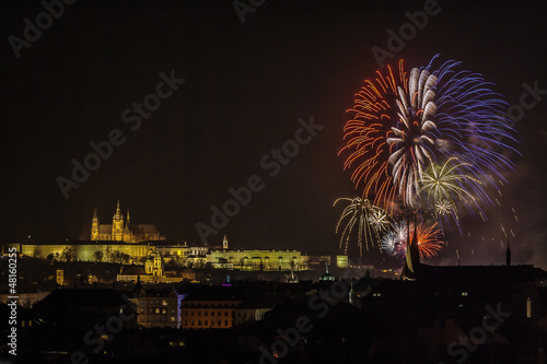 Canvas Print New Year fireworks in Prague