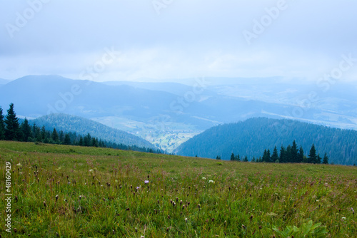 View of mountain peaks in spring time