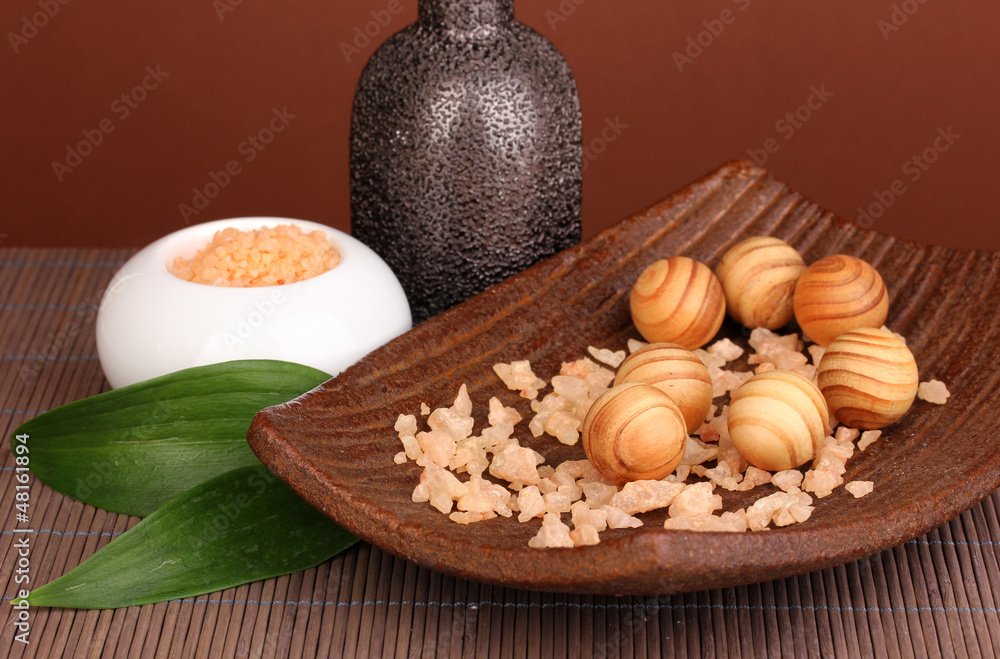 aromatherapy setting on brown background . aromatherapy setting on brown background .