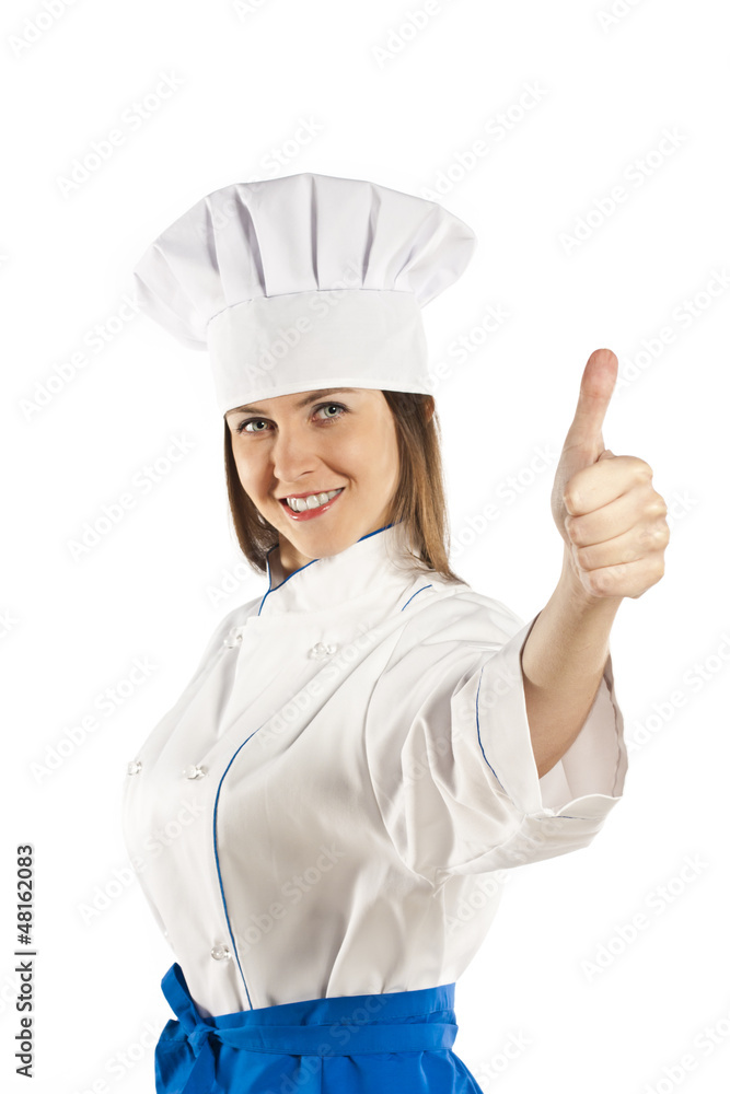 glad chef showing thumbs up and looking at camera glad chef showing thumbs up and looking at camera