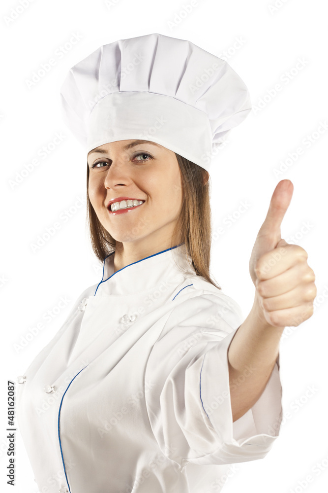portrait of happy cook showing thumbs up. isolated portrait of happy cook showing thumbs up. isolated