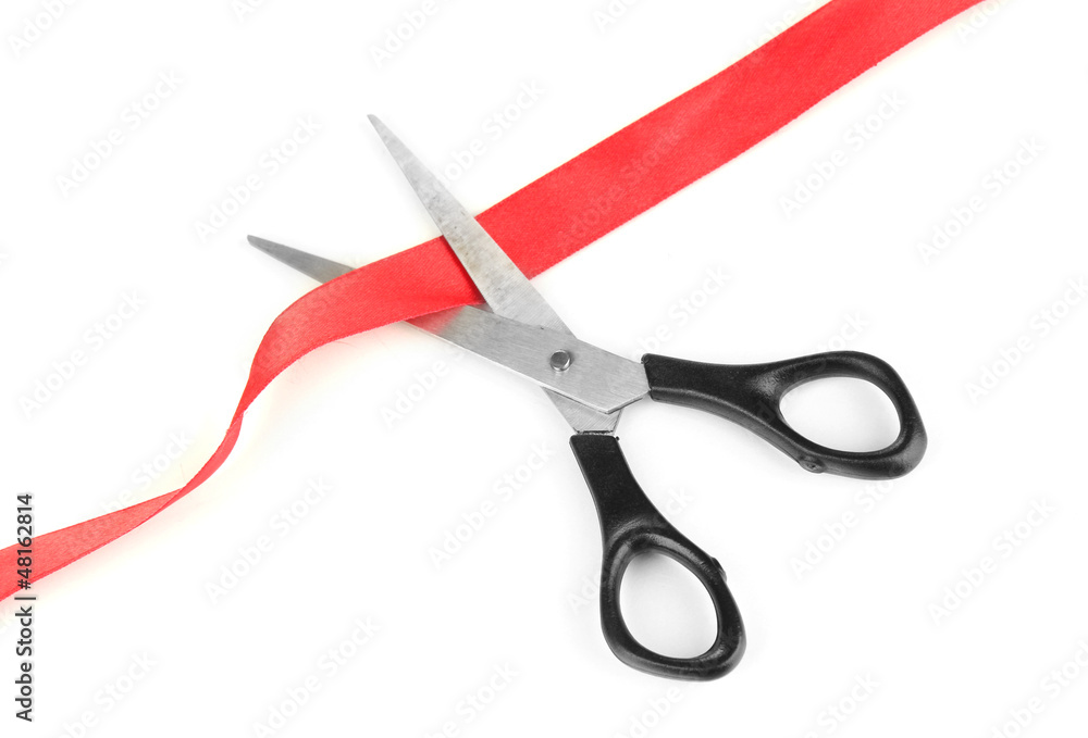 Cutting red ribbon isolated on white Cutting red ribbon isolated on white