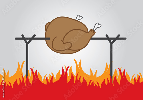 Chicken over fire on a spit