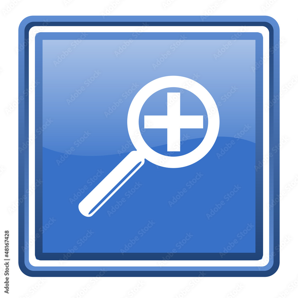 magnification blue glossy square web icon isolated magnification blue glossy square web icon isolated