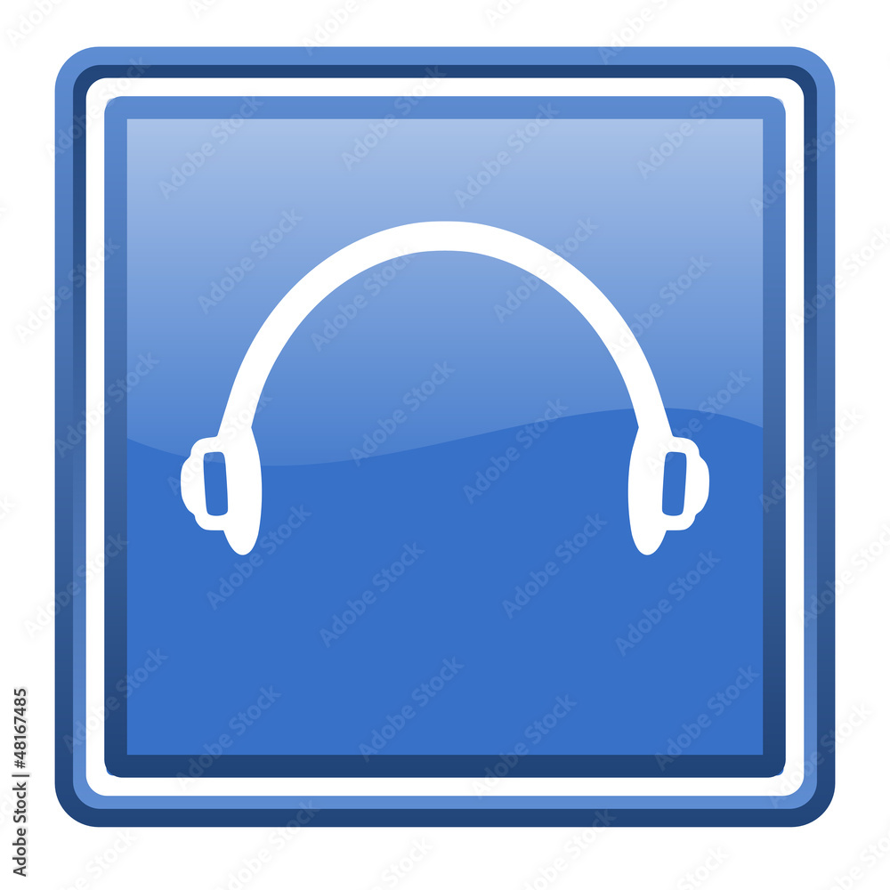 headphones blue glossy square web icon isolated headphones blue glossy square web icon isolated