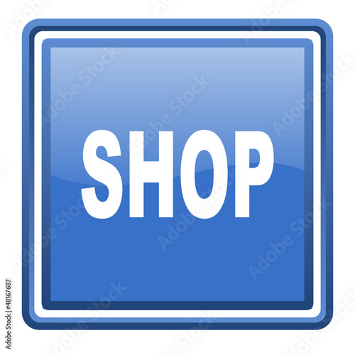 shop blue glossy square web icon isolated