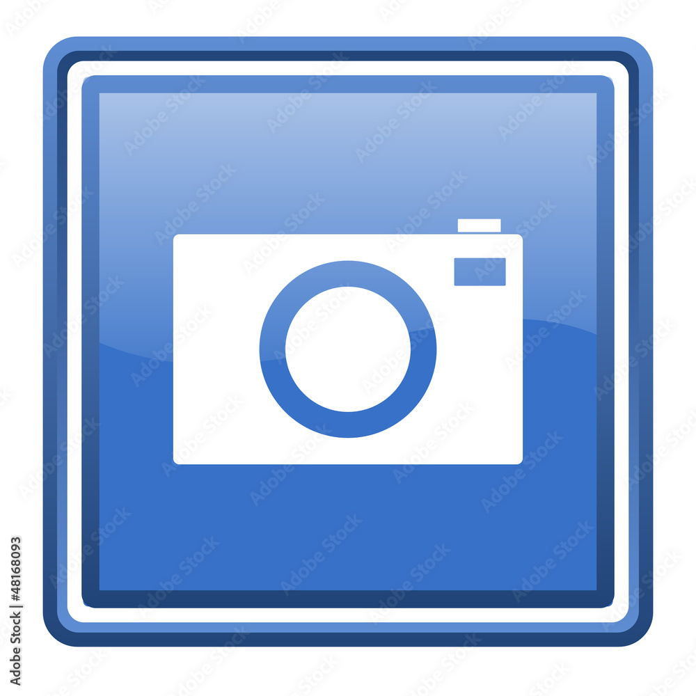 camera blue glossy square web icon isolated