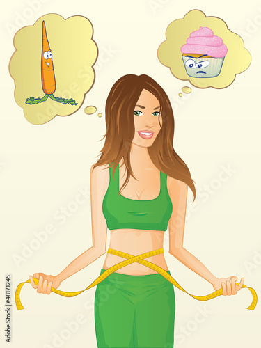 Cute girl measuring her waist