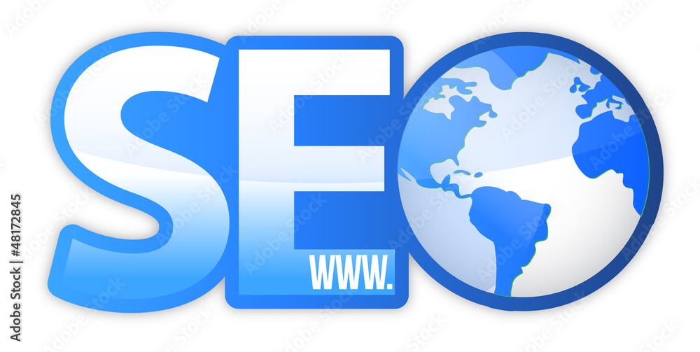 SEO Icon with Blue World Globe WWW SEO Icon with Blue World Globe WWW