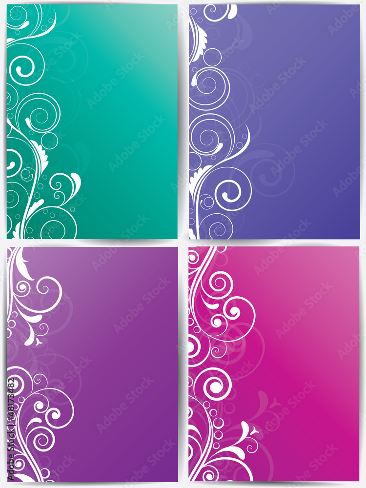 Set of abstract cards with flowers and floral elements Set of abstract cards with flowers and floral elements