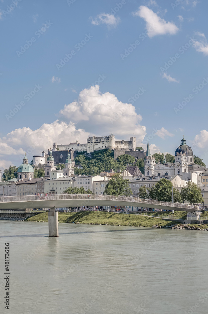 Salzach river on its way through Salzburg, Austria