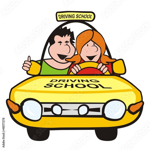 man and girl in the car-driving school