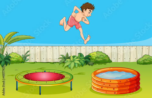 A boy on a trampoline