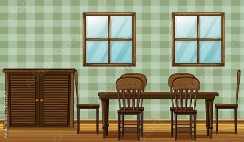 A dinning table and wardrobe