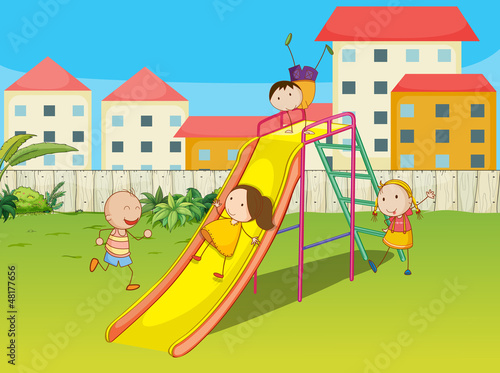 Kids playing on a slide