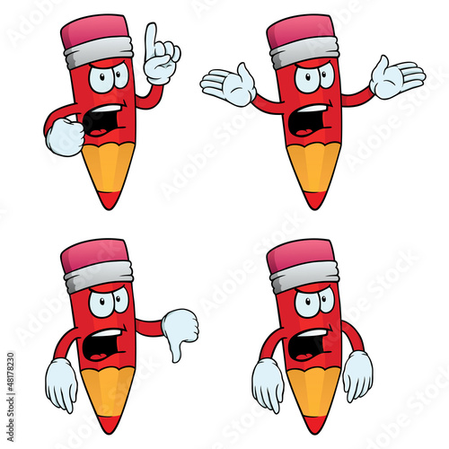 Collection of very angry cartoon pencils with various gestures.