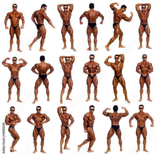 Attractive male body builder, demonstrating contest 18 pose