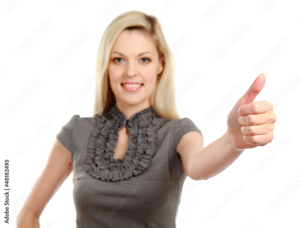 Portrait of a beautiful young woman showing ok Portrait of a beautiful young woman showing ok