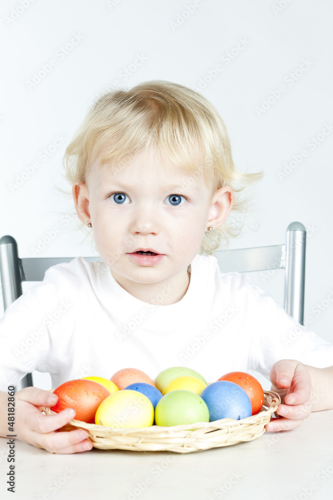 portrait of little girl with Easter eggs portrait of little girl with Easter eggs