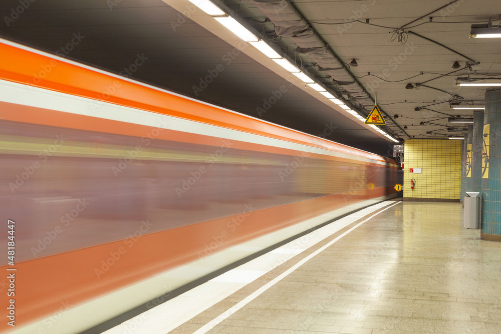 metro station with train in Motion