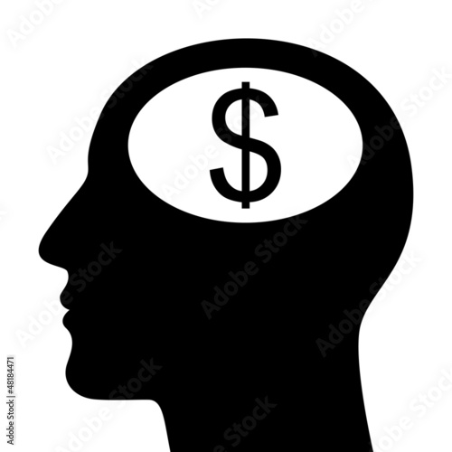 SIlhouette of head with dollar sign isolated on white