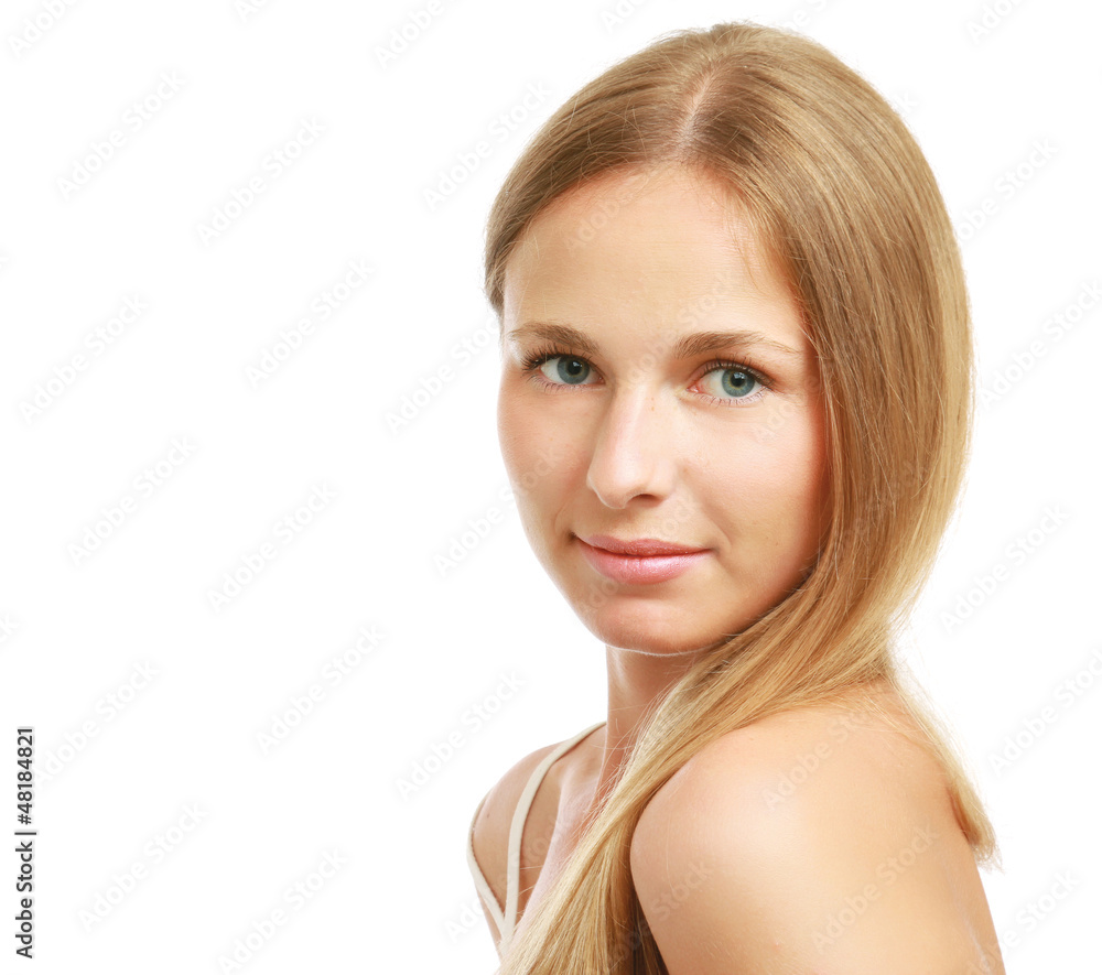 A portrait of a beautiful woman isolated on white background A portrait of a beautiful woman isolated on white background