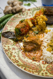 Indian food plate with chicken masala
