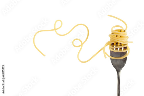 Canvas Print Swirls of cooked spaghetti with fork