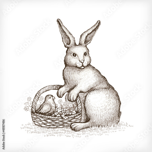 Easter vintage card. Illustration of bunny