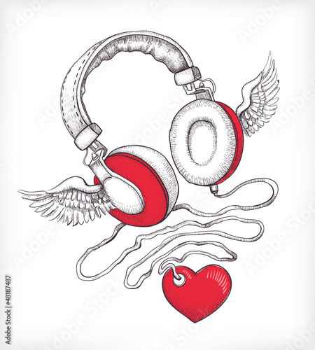 Headphones with wings and heart
