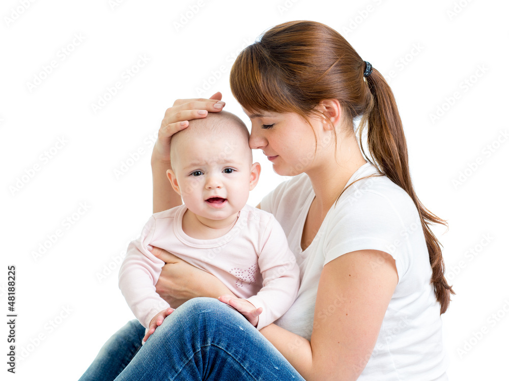 Mother with baby girl isolated on white background Mother with baby girl isolated on white background
