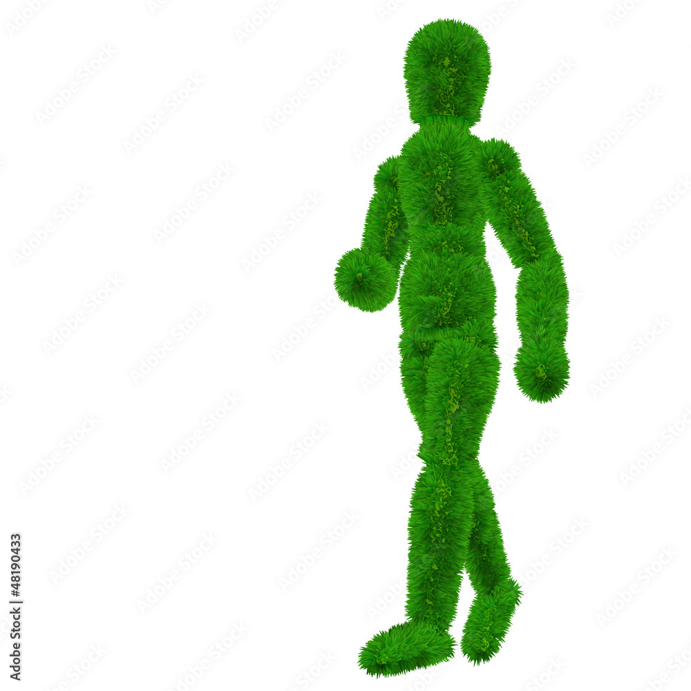 High resolution conceptual 3D human covered in green grass High resolution conceptual 3D human covered in green grass