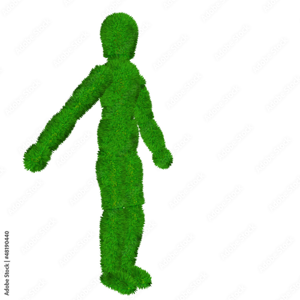 High resolution conceptual 3D human covered in green grass High resolution conceptual 3D human covered in green grass